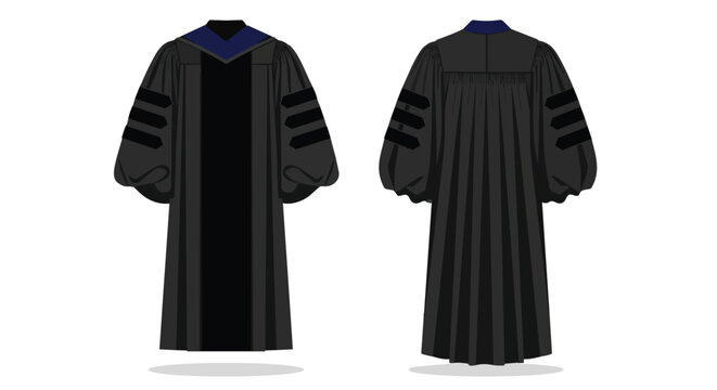 Professional Academic Graduation Doctoral Gown Front and Back View for University Commencement Ceremony Design