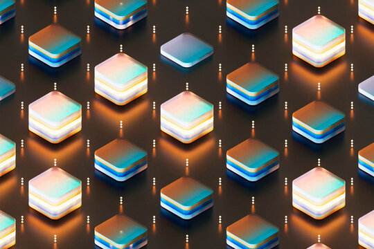 Glowing abstract cubes in futuristic grid pattern