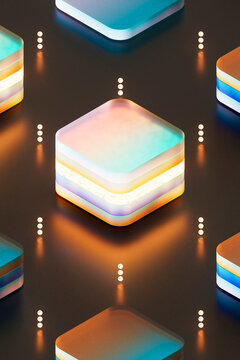 Single glowing cube in futuristic digital environment