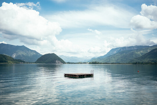 Idyllic Alpine Lake and Floating Platform