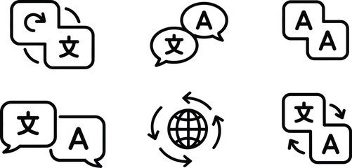 Language translation icon illustration featuring multilingual communication and foreign language interpretation symbols. © Golapi