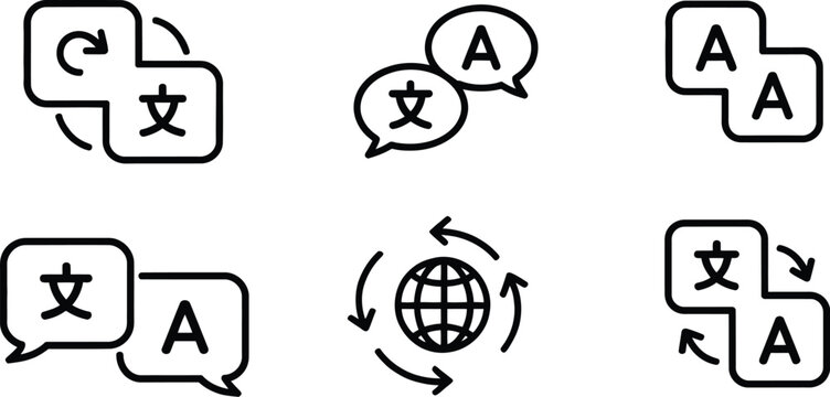 Language translation icon illustration featuring multilingual communication and foreign language interpretation symbols.