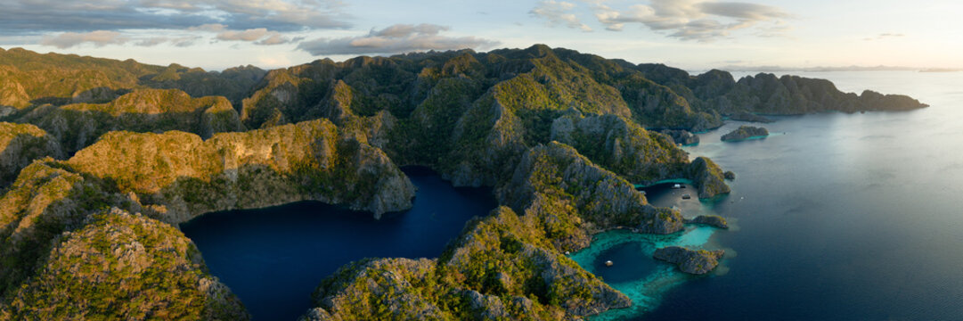 Baracuda Lake Twin Lagoon Coron Island Coastline Aerial Philippines