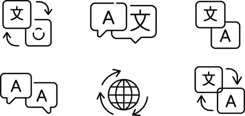 Language translation icon illustration featuring multilingual communication and foreign language interpretation symbols. © Golapi