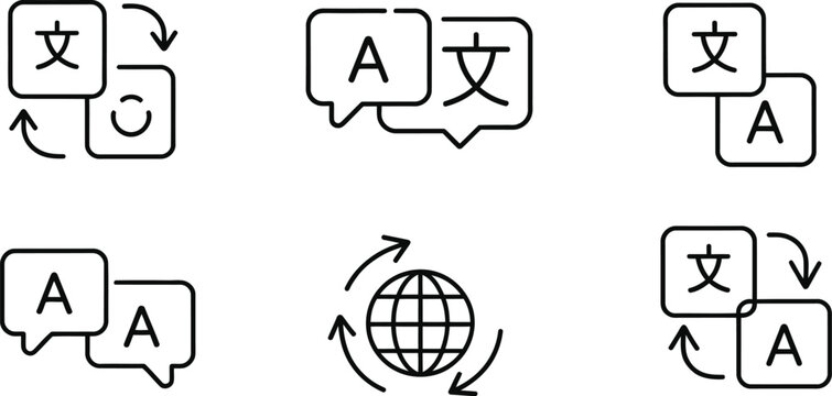 Language translation icon illustration featuring multilingual communication and foreign language interpretation symbols.