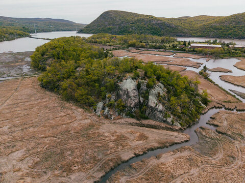 Drone View of Wetland Peninsula and River