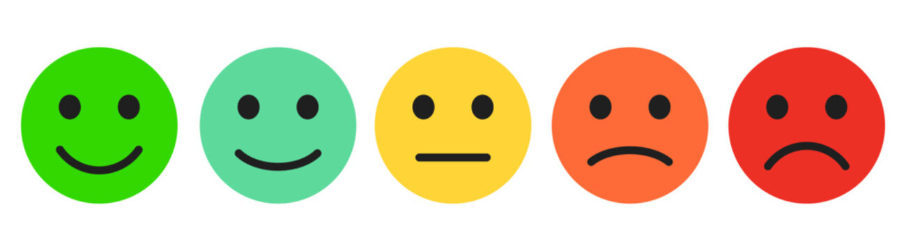 Five emoji feedback reactions, customer satisfaction scale