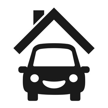 Car under roof icon, garage vector sign