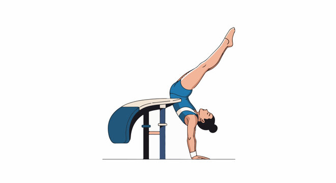A woman performs gymnastics on a pommel horse