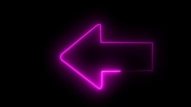 With the arrow logo embellishment and template covering in a realistic isolated neon sign on a black background.Animation of glowing neon right Directional arrow on light green color.4k video.