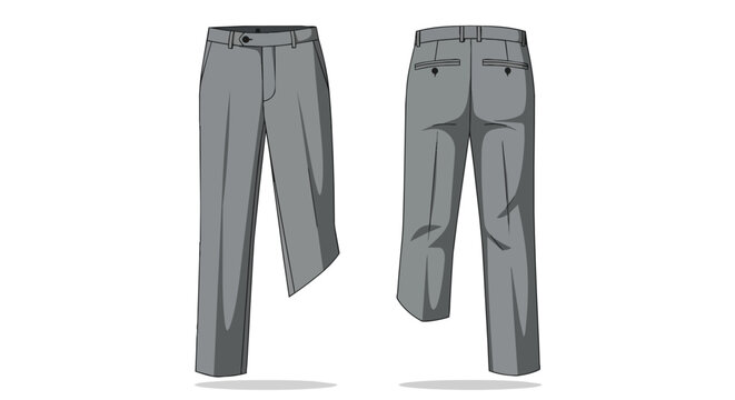 Classic Gray Formal Trousers Front and Back View for Adaptive Fashion Design and Men Apparel Mockup Template