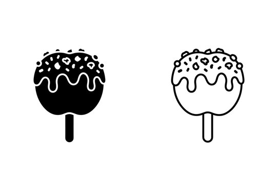 Simple icons of a candy apple, one solid black and one outline