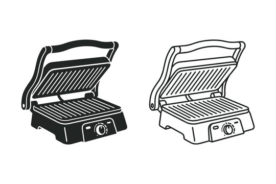 Open electric grill and panini press appliance with control knob