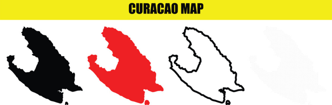 Curacao map set featuring solid black, red, outline, and dotted grid variations for geographic cartography and educational projects