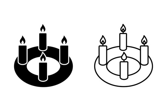 Two candle wreath icons, one solid black and one outline, symbolizing celebration