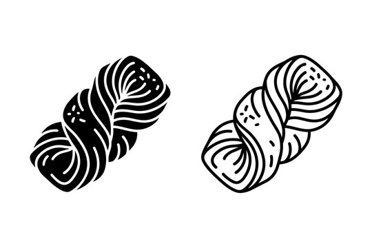 Stylized black and white graphic illustration of a twisted pastry or bread roll