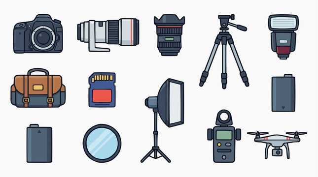 A collection of photography equipment for the concept of technology and hobbies.