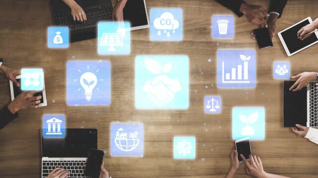 ESG icons show environmental impact, social responsibility, and corporate governance. ESG drives sustainability, ESG investment, ESG reporting, and business growth. Funnel