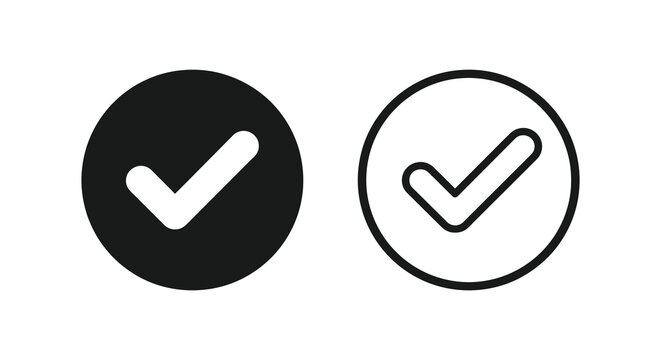 Check Mark In Circle Icons Black And White Silhouette