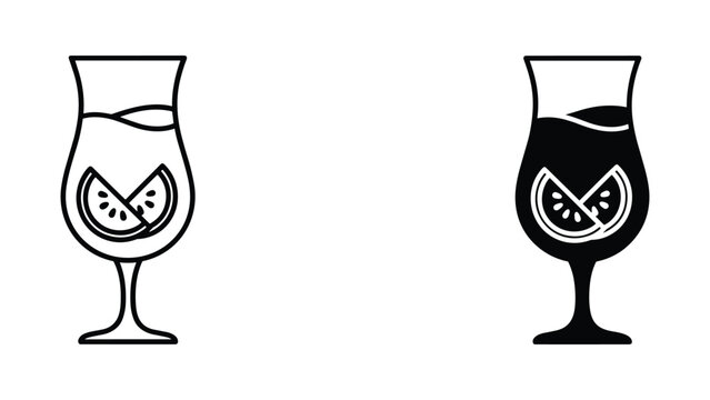 Hurricane glass with lemon slice garnish icon set for tropical cocktail and beverage menu design
