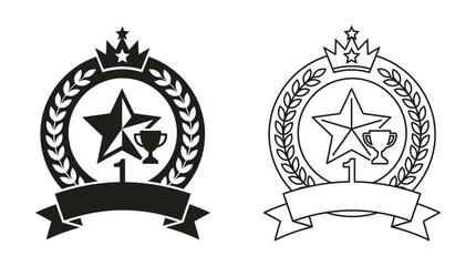 Fototapeta premium Award emblem with star laurel wreath and trophy black silhouette design