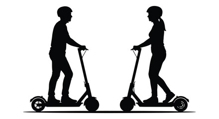 Two people riding electric scooters black silhouette © MDALTUFHOSAIN