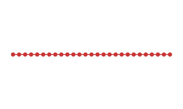 Red dotted line composed of small circles connected by thin horizontal stroke represents progress bar timeline sequence or decorative divider for minimalist website layouts and modern infographic art.