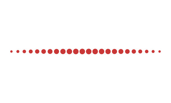 Red gradient dotted line featuring varying circle sizes creates depth and perspective effect for loading bars progress indicators or abstract decorative borders in contemporary digital design.
