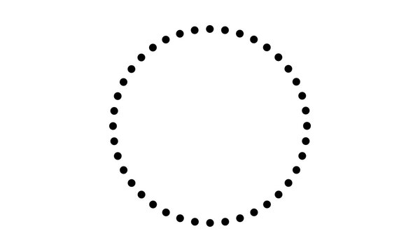 Minimalist black dotted circle vector illustration, a simple and clean design featuring a perfect ring of evenly spaced black dots, ideal for borders, frames, and graphic elements.