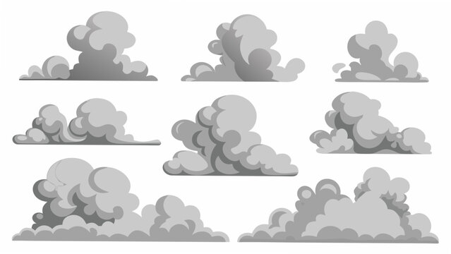 Nine grey cloud formations a vector illustration with shading and varying shapes clouds cumulus stratus