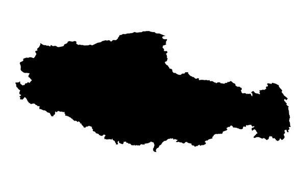 A contour map of Tibet Autonomous Region. Chinese province-level division silhouette