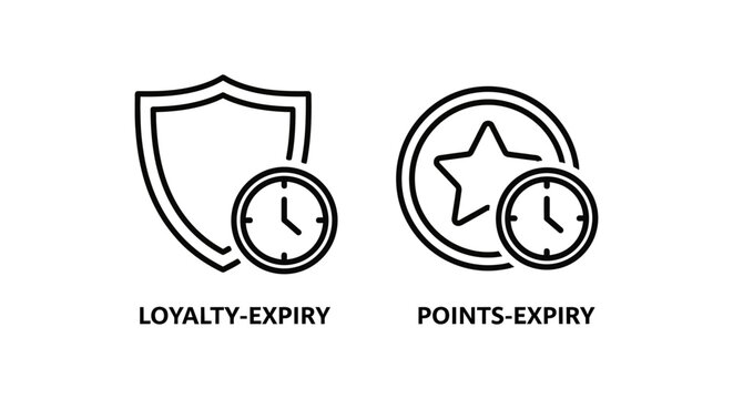 Loyalty program and reward points expiration timer icons with deadline expiration campaign membership customer marketing protection duration schedule management business interface