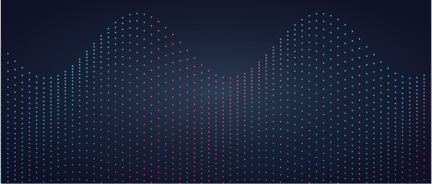 Abstract background with a wave of glowing particles digital technology and data flow concept futuristic dots pattern on a dark blue background