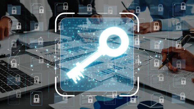 Digital Security Concept with Key Symbol and Technology Background Showing Data Protection and Cybersecurity in Modern Business Environment Sigmoid