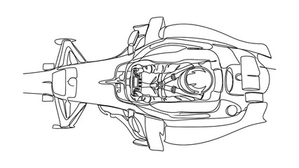 Naklejka premium Formula 1 Race Car Rear End Mechanical Blueprint - Top View Line Drawing