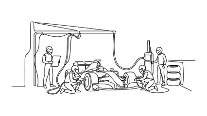 Naklejka premium Formula 1 Pit Stop Line Art: Team Services Race Car