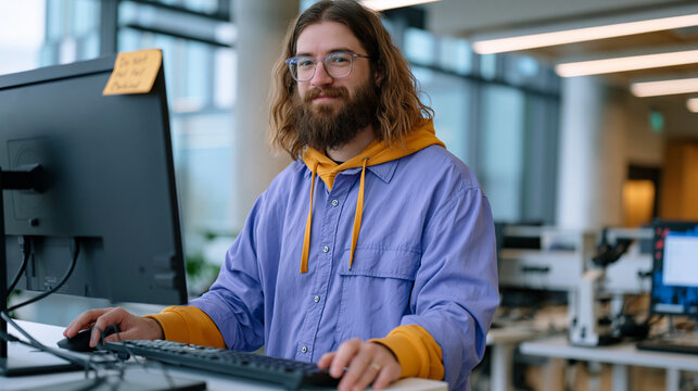 College student at a standing desk in a campus computer lab opens a summer skills program portal the week after finals end, a sticky note reminder reading Do Not Fall Behind taped to the monitor edg
