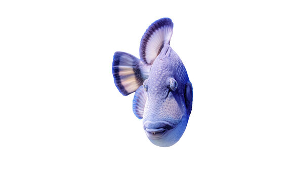 Vibrant tropical triggerfish isolated on pure white background. Colorful marine balistidae fish side view cut out object for premium creative graphic design asset