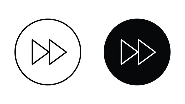 Fast forward media control button icons set in black and white circle style for digital interfaces