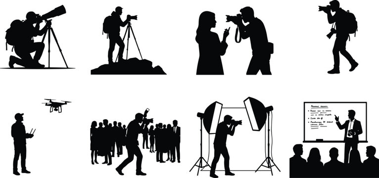 Photography Silhouette Collection Featuring Wildlife Photographer Studio Photographer Drone Operator Journalist and Business Presenter