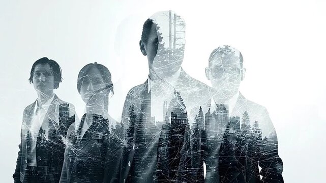 Conceptual animation of a digital avatar representing a businessman within a global network, symbolizing leadership, artificial intelligence, and corporate team integration in the modern workplace
