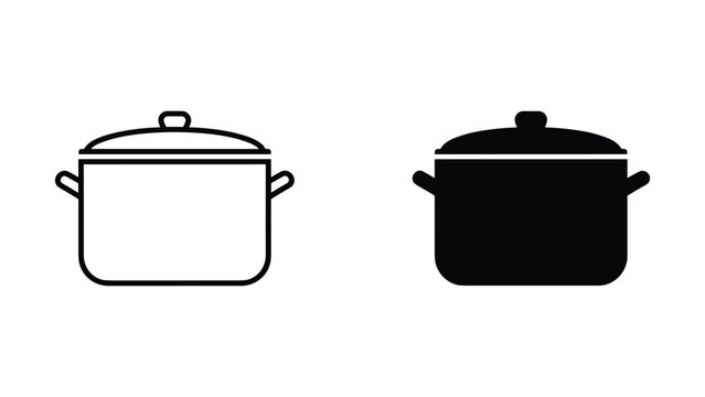 Cooking pot kitchenware icon set with lid for culinary and recipe website interface elements