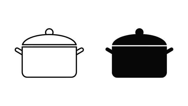 Cooking pot kitchenware icon set with lid for culinary and recipe website interface elements