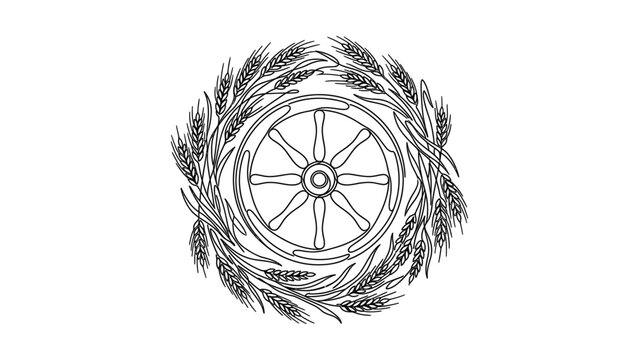 Wheel of Dharma and Wheat Wreath Emblem