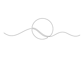 Obraz premium Continuous line art of a sun rising over ocean horizon waves
