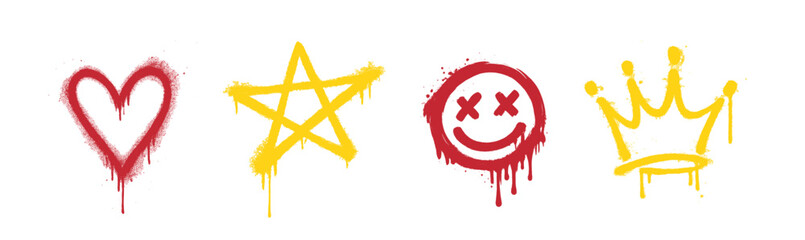 Graffiti doodle icon set with heart star smiley and crown in dripping styledobe Illustrator Artwork © Виталий Опришко