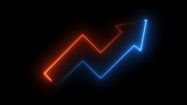 Abstract neon arrow business graph chart icon animation on black background. Business line arrow, business strategy, arrow rising up.Successful growth trend graph going Up. on the.4k video.