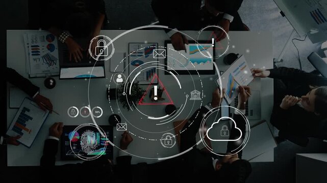 Business Team Collaborating on Digital Security Strategy in Modern Office with Graphs and Innovative Technology Concepts. Entropy.