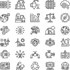 Fototapeta premium Direct Air Capture Line Icons Set for Carbon Removal Technology, Climate Solutions and Clean Energy Innovation
