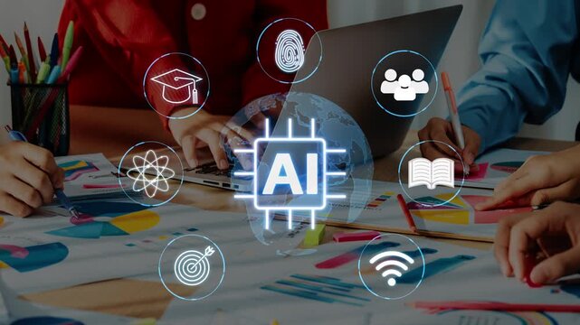 Collaborative Teamwork in Artificial Intelligence Education and Innovation with Technology Symbols and Colorful Marketing Charts. Entropy.